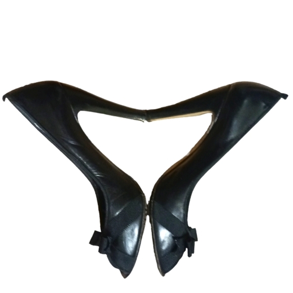 Marc Jacobs Peep Toe Black Leather Ribbon Bow Heels size 9 - Picture 2 of 11